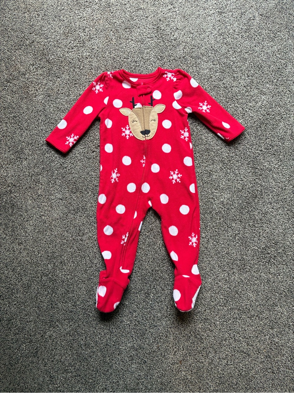 Carter’s Baby Girl Red and White Polka Dot Reindeer Fleece Zip Up Sleeper, 12 M